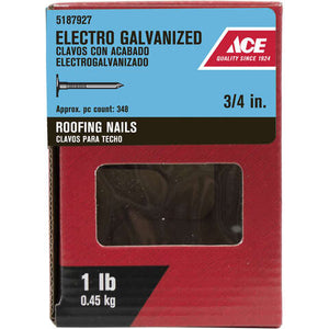 Ace 3/4 in. Roofing Electro-Galvanized Steel Nail Large Head 1 lb