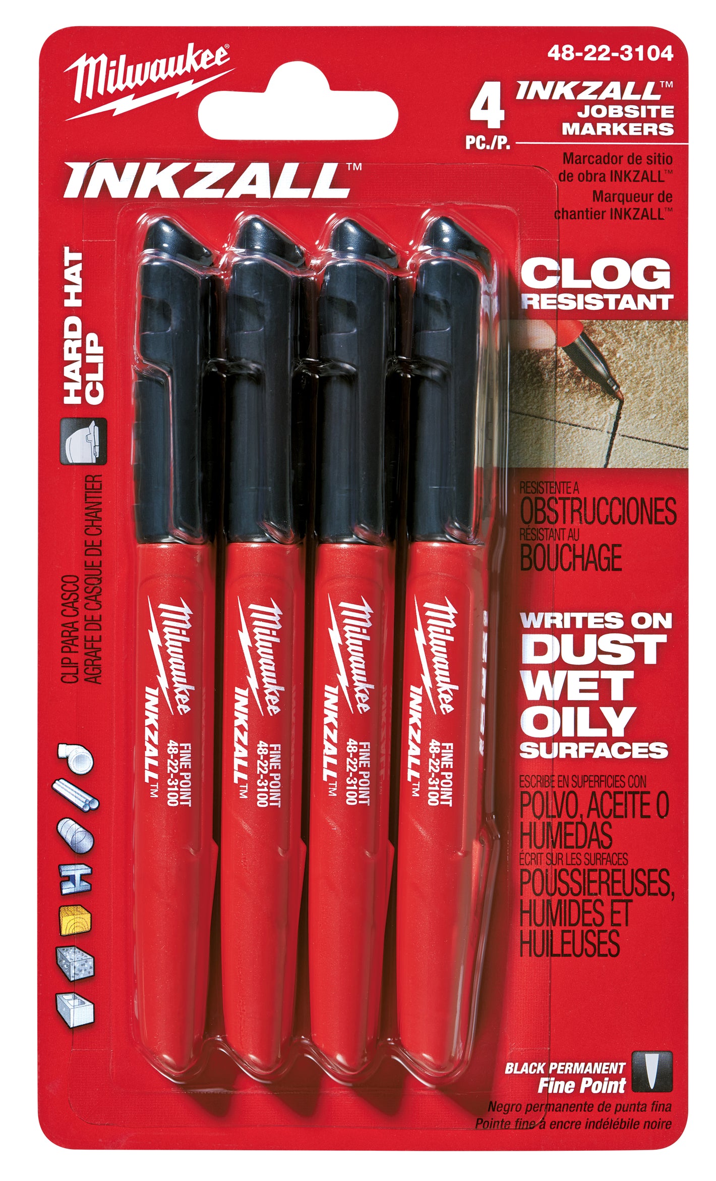 Milwaukee 48-22-3104 Inkzall Fine Point Marker - Black (4/Pack)