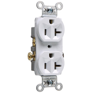 Pass & Seymour CR20-W Commercial Spec Grade Duplex Receptacle, 20A 125V, White