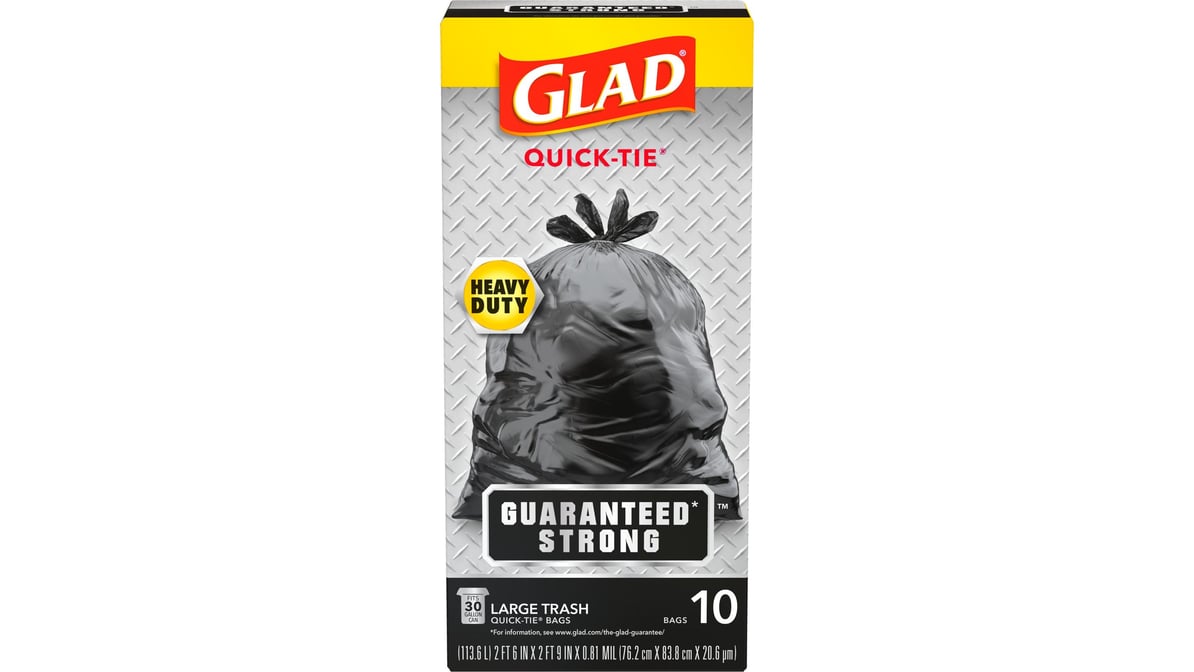 Glad Guaranteed Strong Quick Tie 30 Gal Large Black Trash Bags (10 Ct)