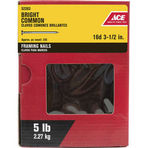 Ace 16D 3-1/2 in. Common Bright Steel Nail Round Head 5 lb