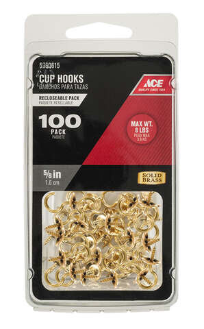 Ace Small Bright Brass Brass 5/8 in. L Cup Hook 8 lb 100 pk