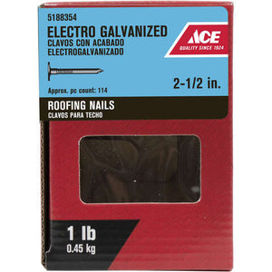 Ace 2-1/2 in. Roofing Electro-Galvanized Steel Nail Large Head 1 lb