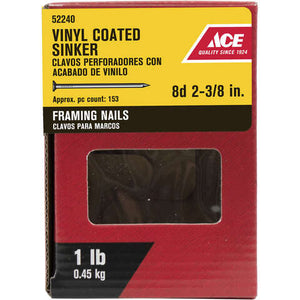 Ace 8D 2-3/8 in. Sinker Vinyl Steel Nail Checkered Head 1 lb