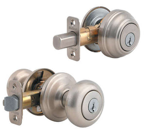 Kwikset SmartKey Juno Satin Nickel Knob and Single Cylinder Deadbolt KW1 1-3/4 in.