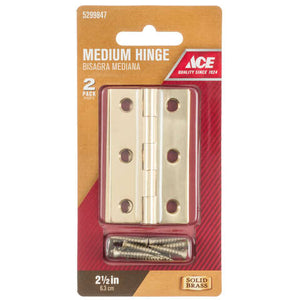 Ace 2-1/2 in. W X 1-9/16 in. L Polished Brass Brass Medium Hinge 2 pk