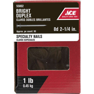 Ace 8D 2-1/4 in. Duplex Bright Steel Nail Double Head 1 lb