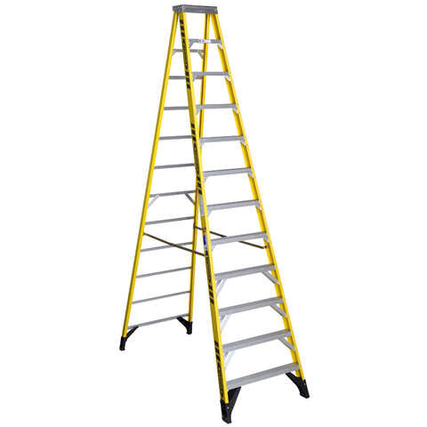 Werner 12 ft. H Fiberglass Step Ladder Type IAA 375 lb. capacity