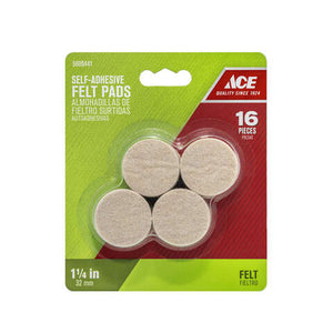 Ace Felt Self Adhesive Protective Pad Brown Round 1-1/4 in. W 16 pk