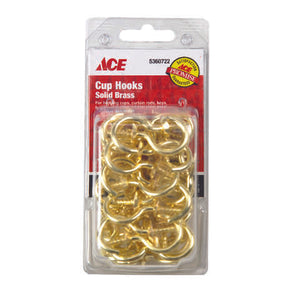 Ace Small Bright Brass Brass 1.875 in. L Cup Hook 30 lb 40 pk