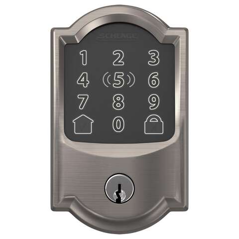 Schlage Encode Plus Satin Nickel Metal WiFi Deadbolt with Camelot Trim