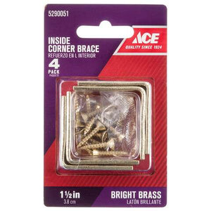 Ace 1-1/2 in. H X 2.75 in. W X 1-1/2 in. D Brass Inside L Corner Brace