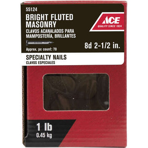 Ace 8D 2-1/2 in. Masonry Bright Steel Nail Flat Head 1 lb