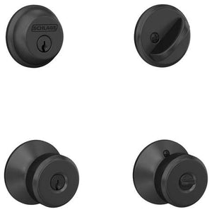 Schlage Bowery Matte Black Steel Entry Knob and Single Cylinder Deadbolt