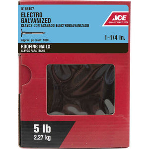 Ace 1-1/4 in. Roofing Electro-Galvanized Steel Nail Large Head 5 lb