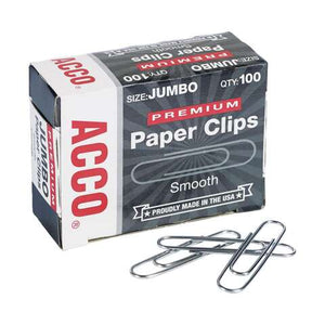 Acco Premium Jumbo Silver Paper Clips 100 pk