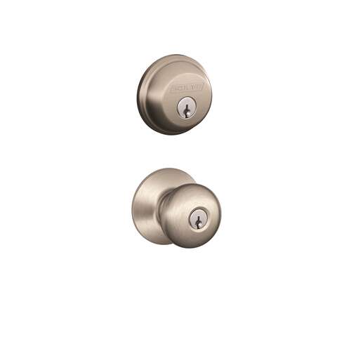 Schlage Plymouth Satin Nickel Deadbolt and Entry Door Knob 1-3/4 in.