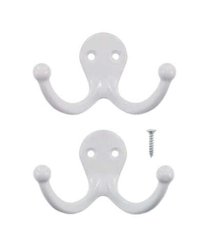 Ace 1-3/4 in. L White White Metal Small Double Garment Hook 2 pk