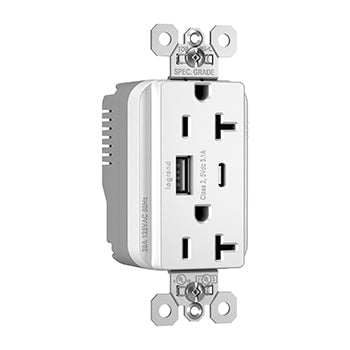 Pass & Seymour PTTR20ACUSBW 20A USB Commercial Specification Grade Charging Receptacle - White