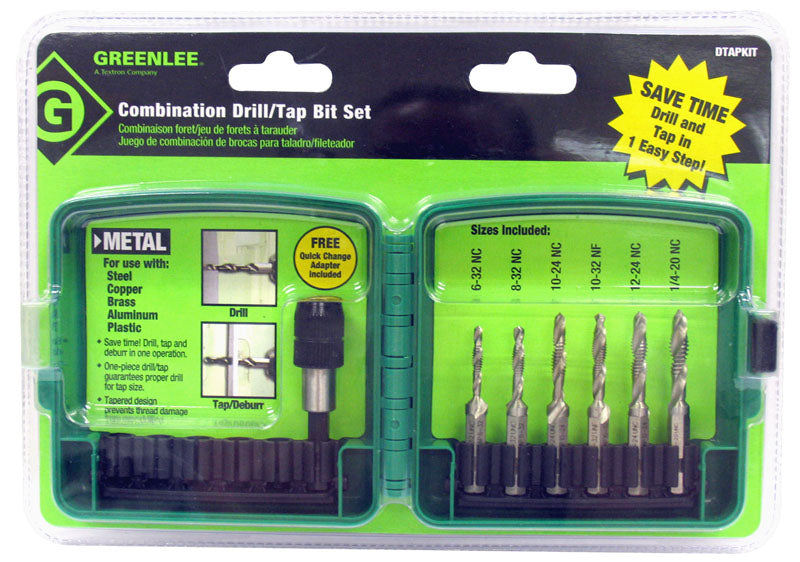 Greenlee DTAPKIT 6pc Drill/Tap Set, 6-32 to 1/4-20