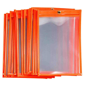 Brady¨ 56942 Shop Envelope, Fluorescent Shop Envelope Closure, 9 in H x 6 in W, Vinyl, Clear/Fluorescent Orange