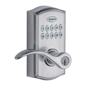 Kwikset SmartKey Satin Chrome Metal Electronic Touch Pad Entry Lever