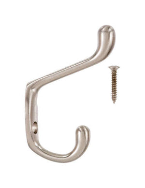 Ace 3 in. L Satin Nickel Silver Brass Medium Heavy Duty Coat and Hat Hook 1 pk