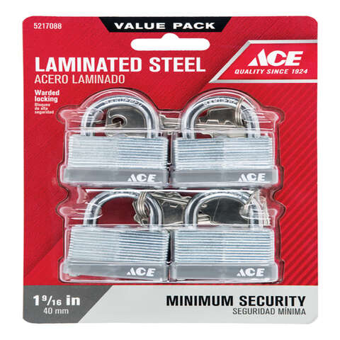 Ace 1 in. H X 1-1/2 in. W X 7/8 in. L Laminated Steel Warded Locking Padlock Keyed Alike