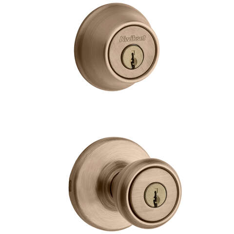 Kwikset Tylo Antique Brass Entry Lock and Single Cylinder Deadbolt 1-3/4 in.