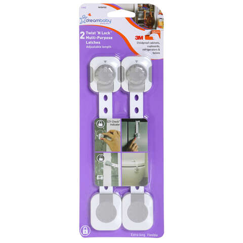 Dreambaby Twist 'N Lock Gray/White Plastic Adhesive Multi-Use Latch 2 pk