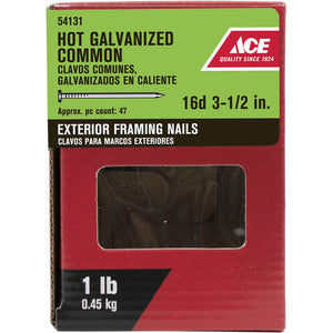 Ace 16D 3-1/2 in. Common Hot-Dipped Galvanized Steel Nail Flat Head 1 lb