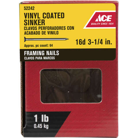 Ace 16D 3-1/4 in. Sinker Vinyl Steel Nail Checkered Head 1 lb