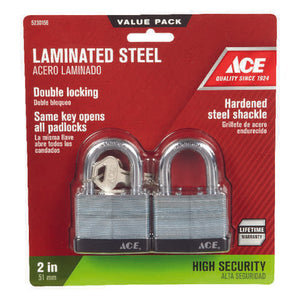 Ace 1-1/2 in. H X 2 in. W X 1-1/16 in. L Laminated Steel Double Locking Padlock Keyed Alike