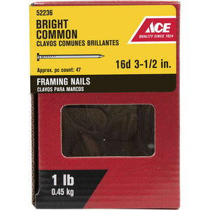 Ace 16D 3-1/2 in. Common Bright Steel Nail Round Head 1 lb