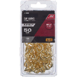 Ace Small Bright Brass Brass 1 in. L Cup Hook 25 lb 50 pk