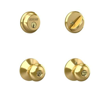 Schlage Bright Brass Knob and Single Cylinder Deadbolt 1-3/4 in.