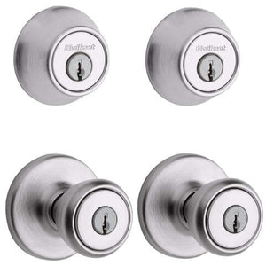 Kwikset Tylo Satin Chrome Deadbolt and Entry Door Knob 1-3/4 in.